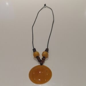 Elegant Amber Beaded Necklace with Black Cord - New